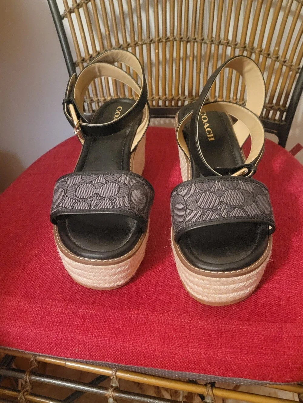 Coach Black Signature Canvas Korey Sandals NEW SIZE 9